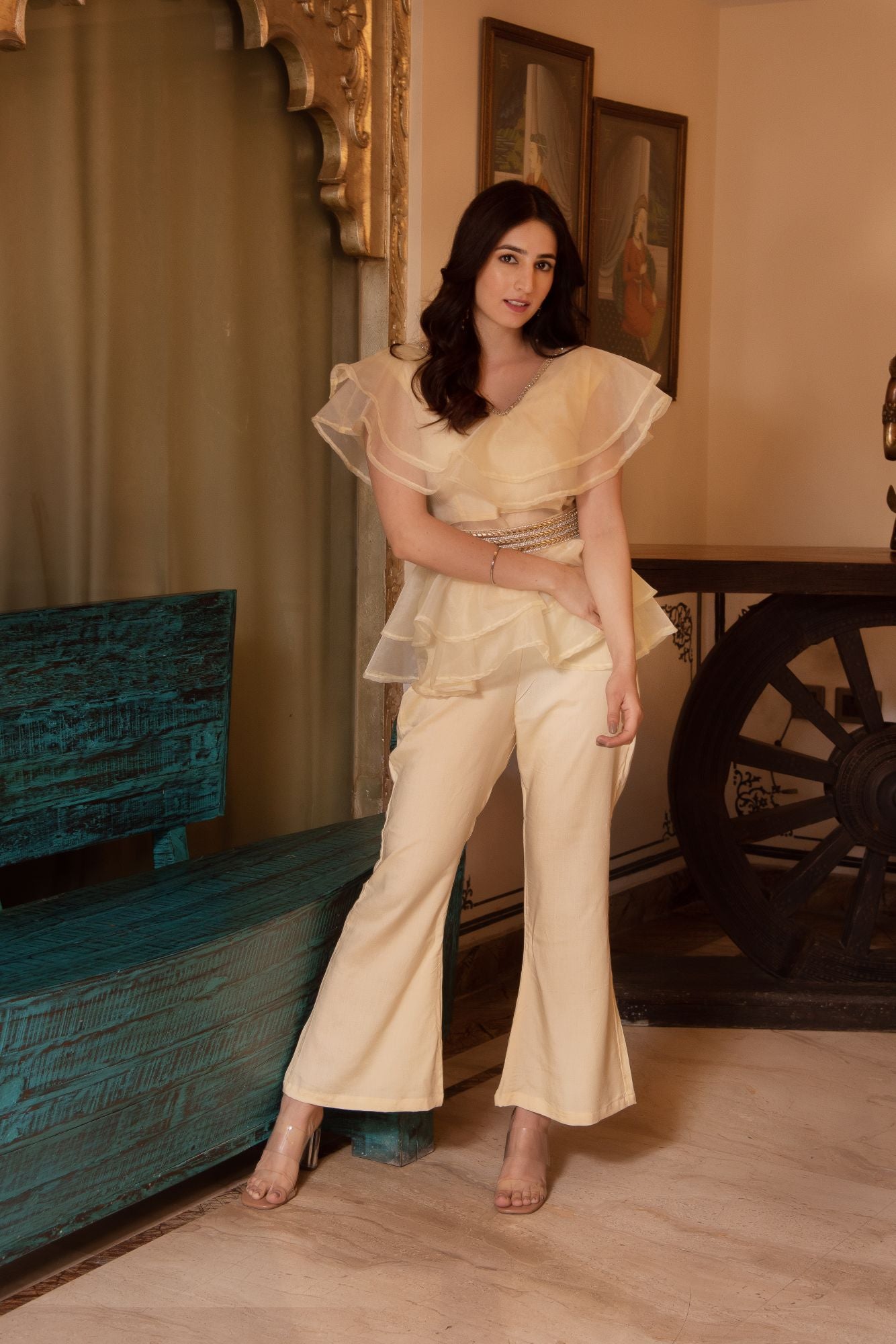 Arya Beige Organza Coord Set