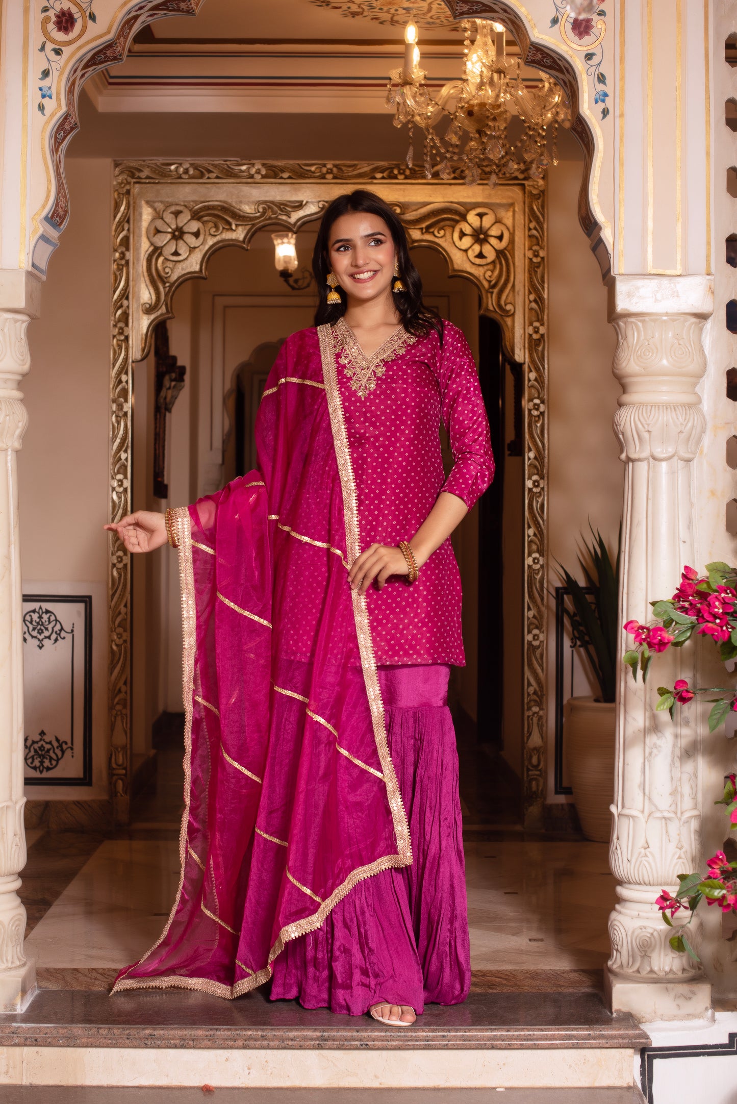 Violet Organza Chinon Handwork Sharara Set