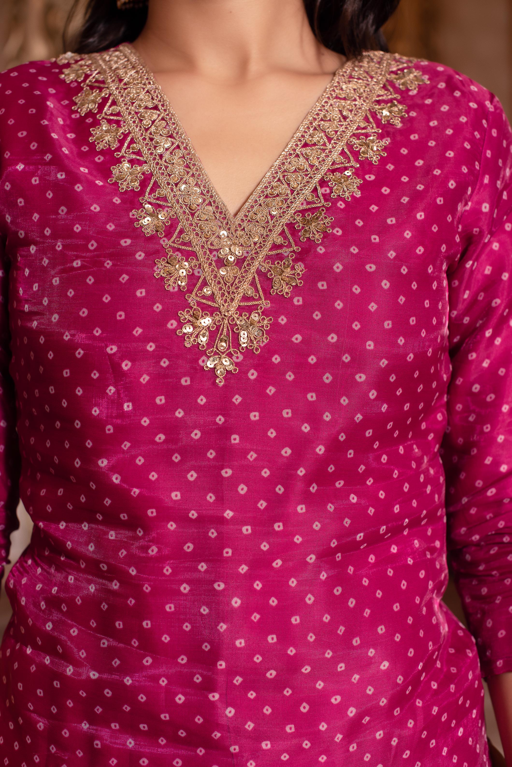 Violet Organza Chinon Handwork Sharara Set