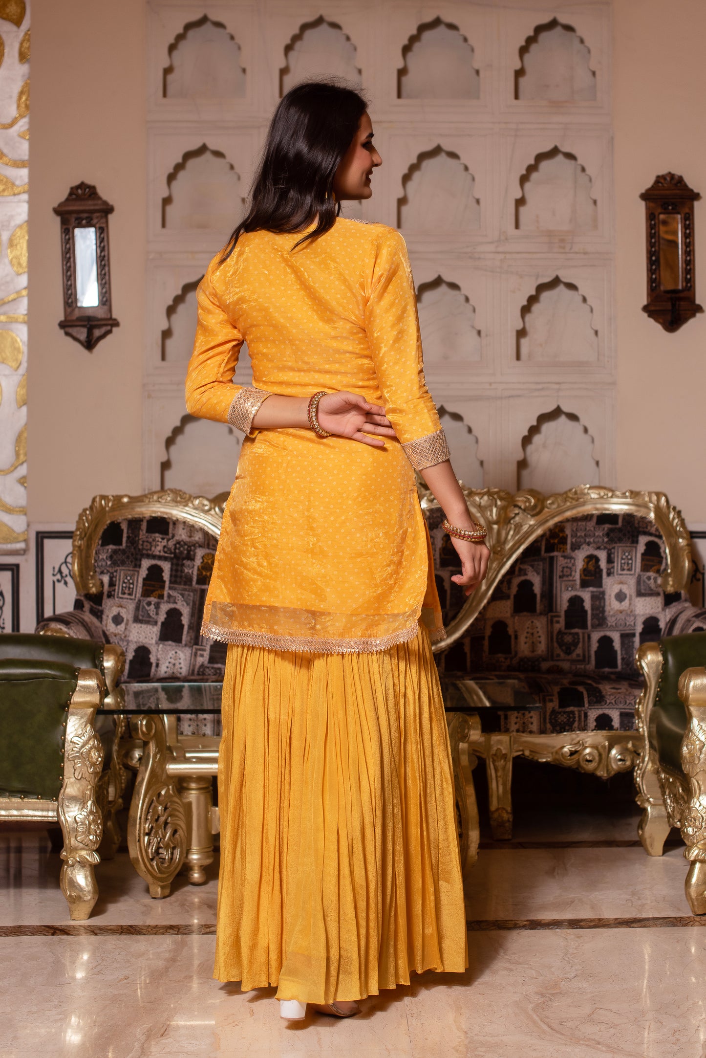 Yellow Organza Chinon Handwork Sharara Set