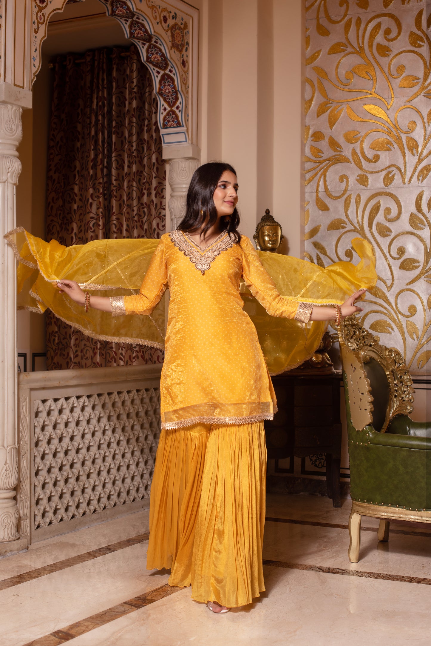 Yellow Organza Chinon Handwork Sharara Set