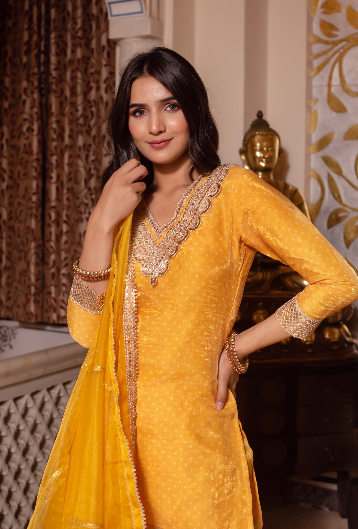 Yellow Organza Chinon Handwork Sharara Set
