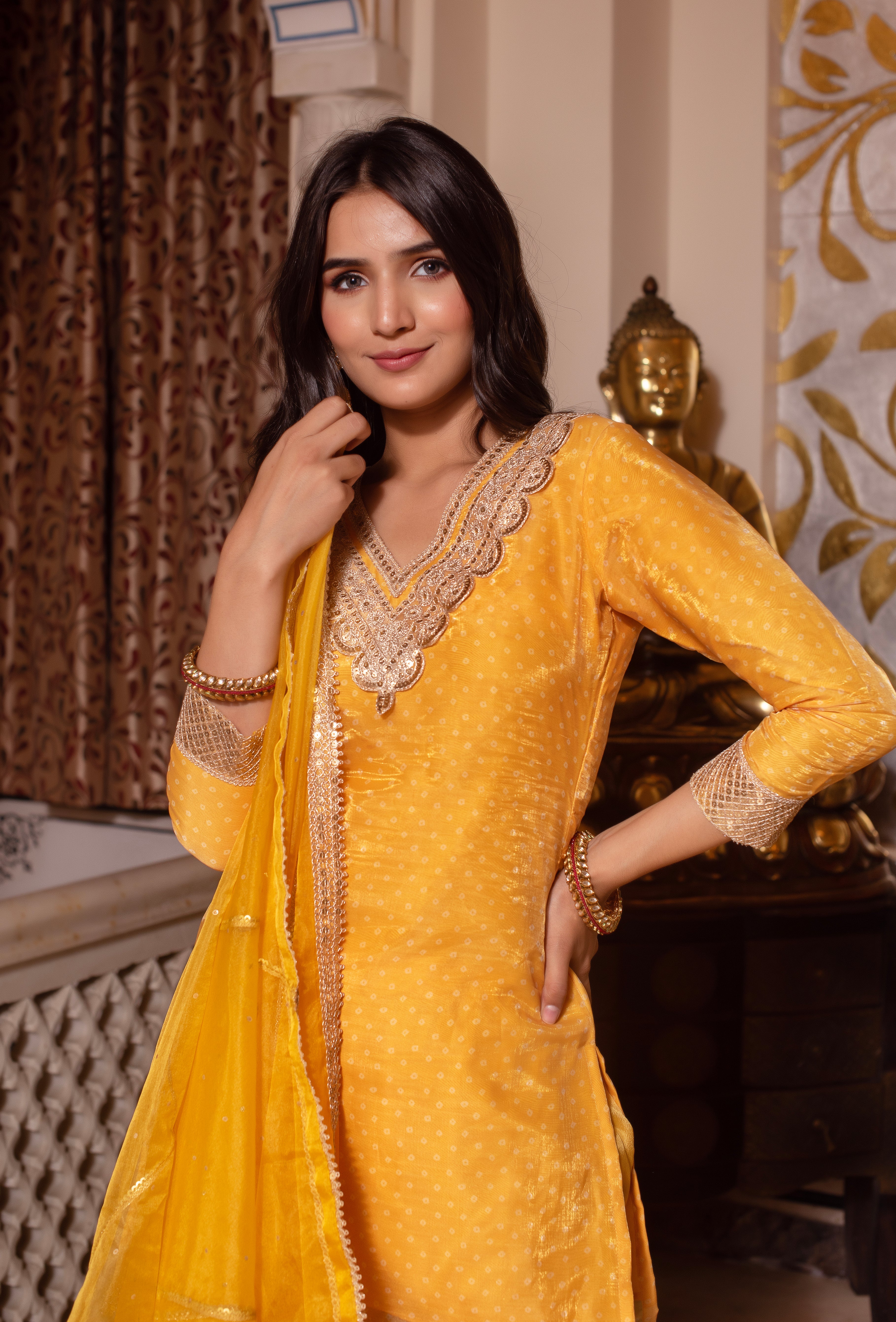 Yellow Organza Chinon Handwork Sharara Set