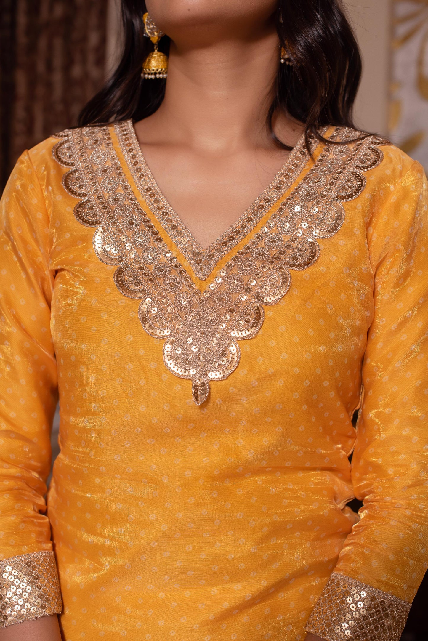 Yellow Organza Chinon Handwork Sharara Set