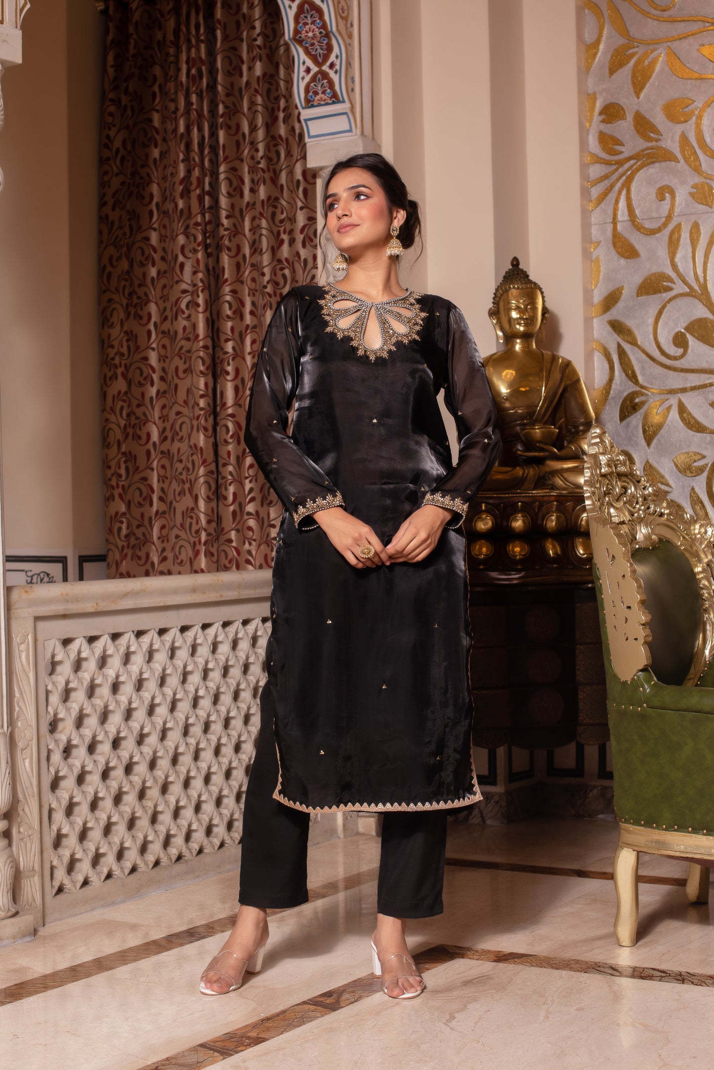 Black Organza Pakistani Handwork Suit Set