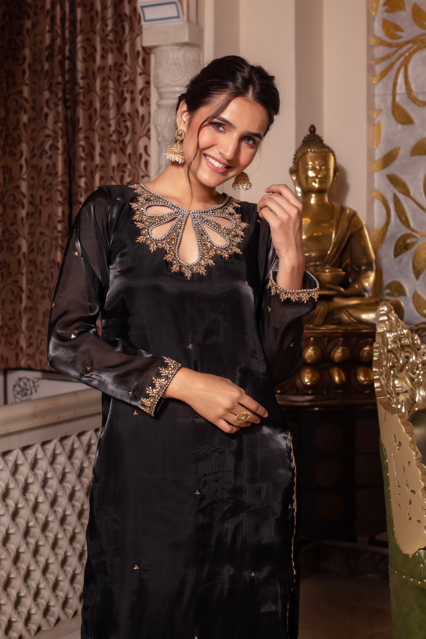 Black Organza Pakistani Handwork Suit Set
