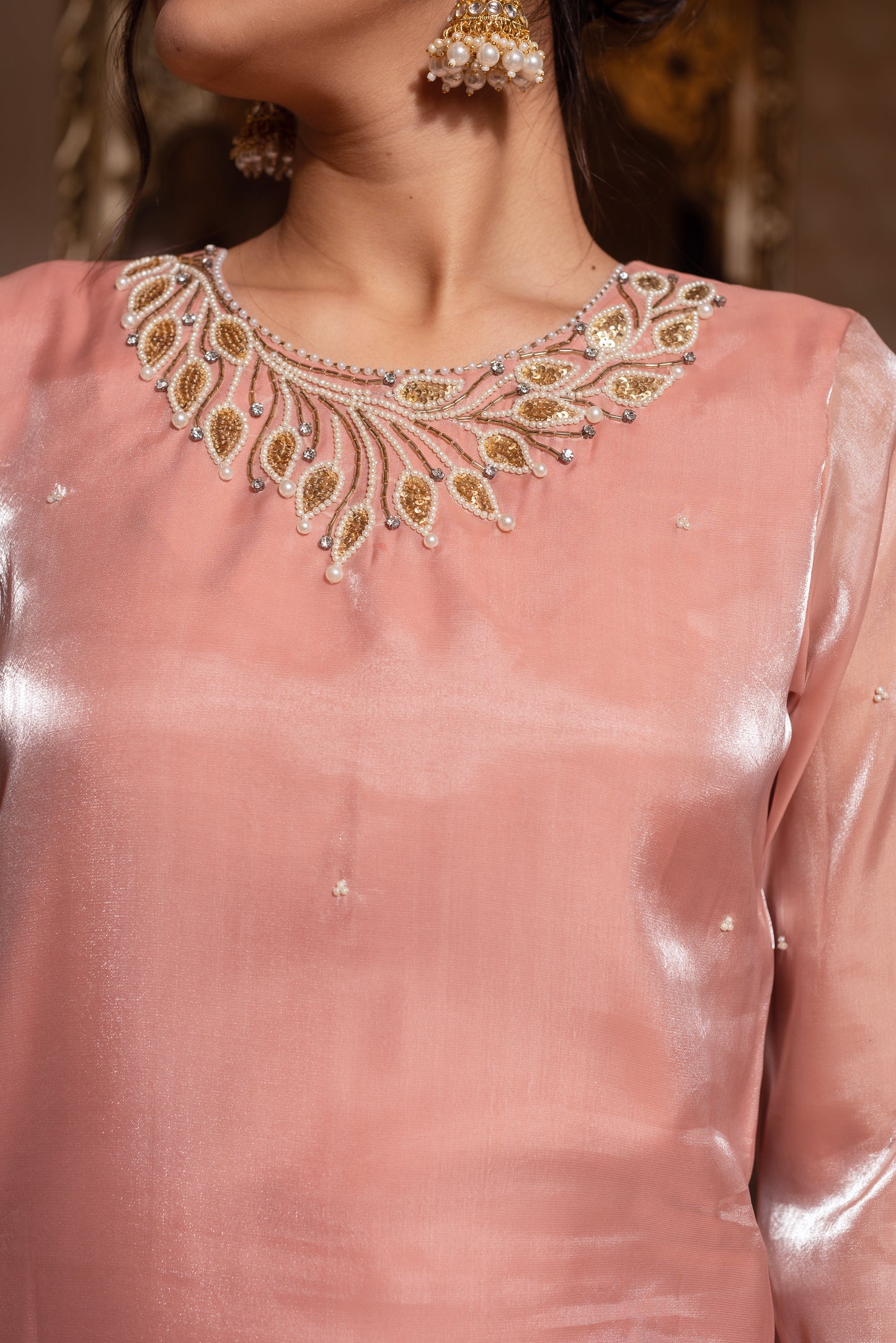 Baby Pink Handwork Straight Suit Set
