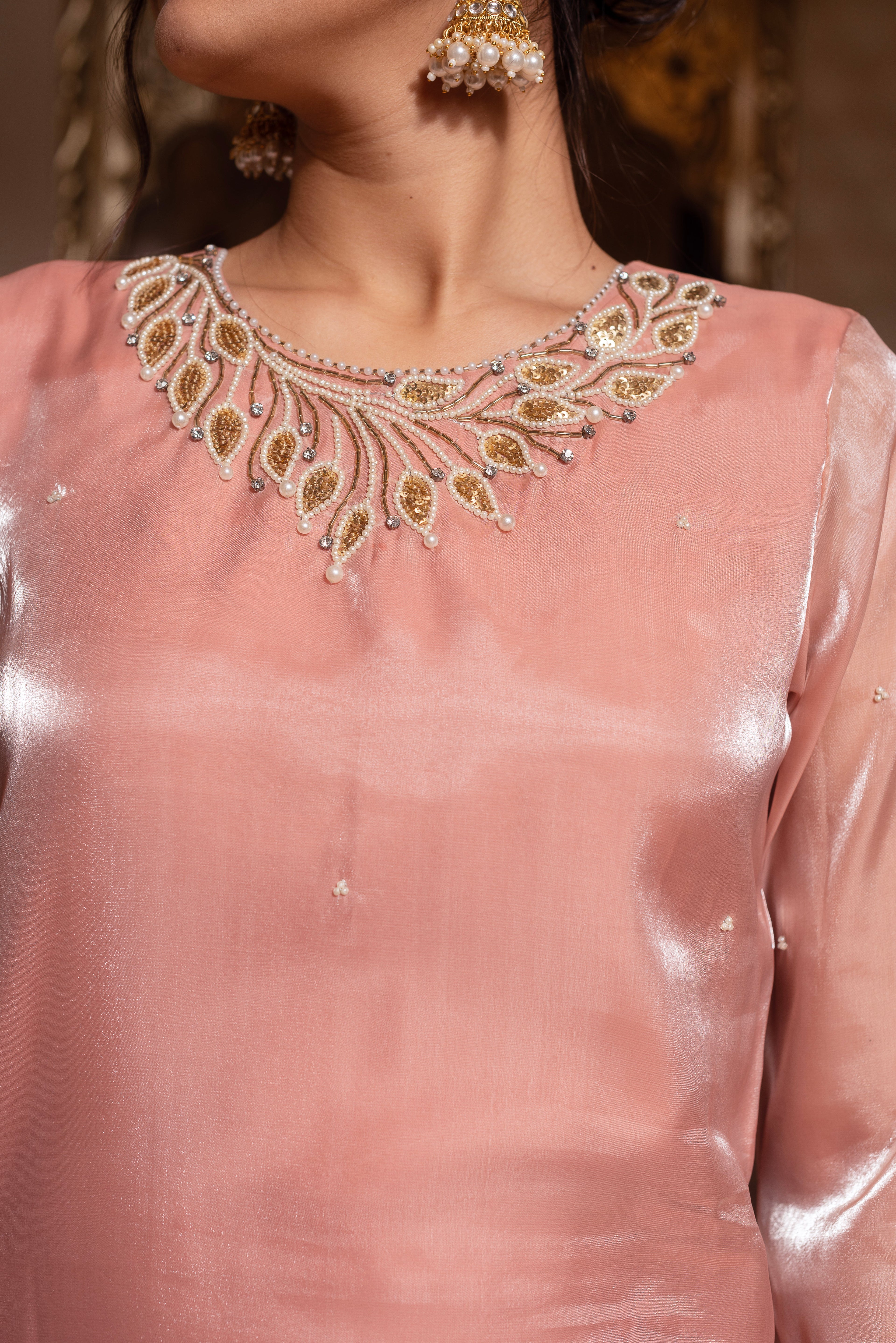 Baby Pink Handwork Straight Suit Set