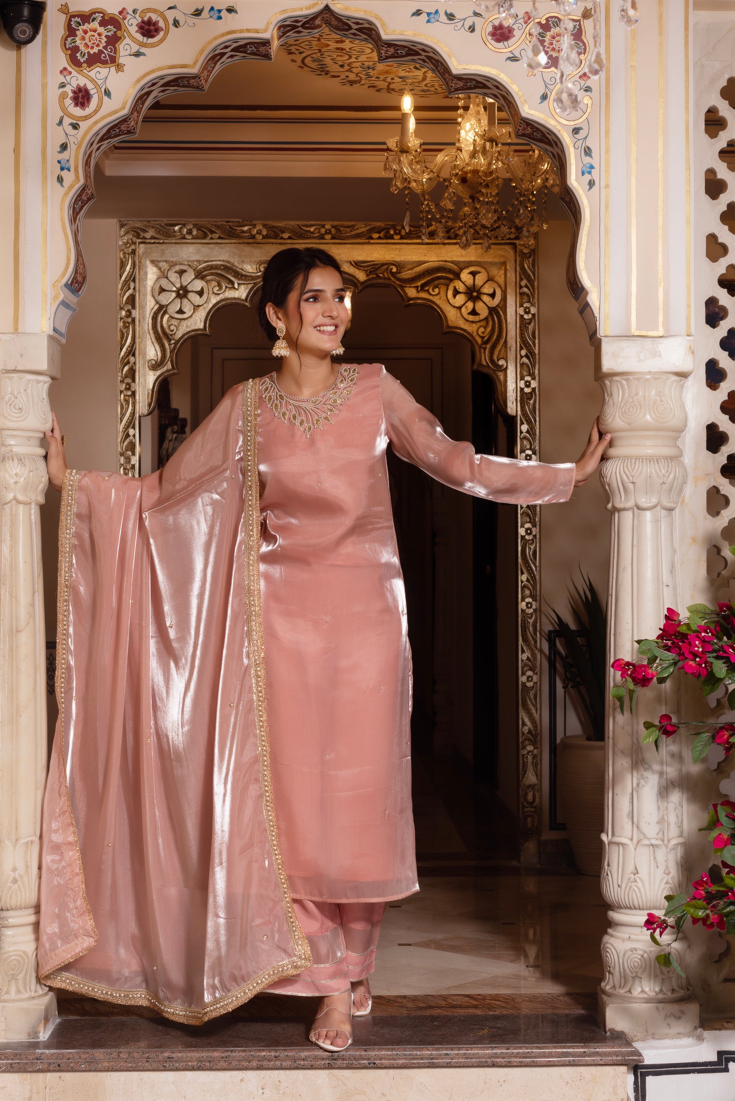 Baby Pink Handwork Straight Suit Set
