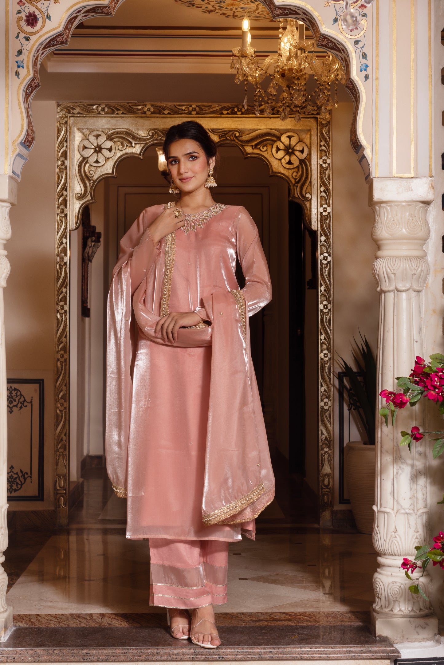 Baby Pink Handwork Straight Suit Set