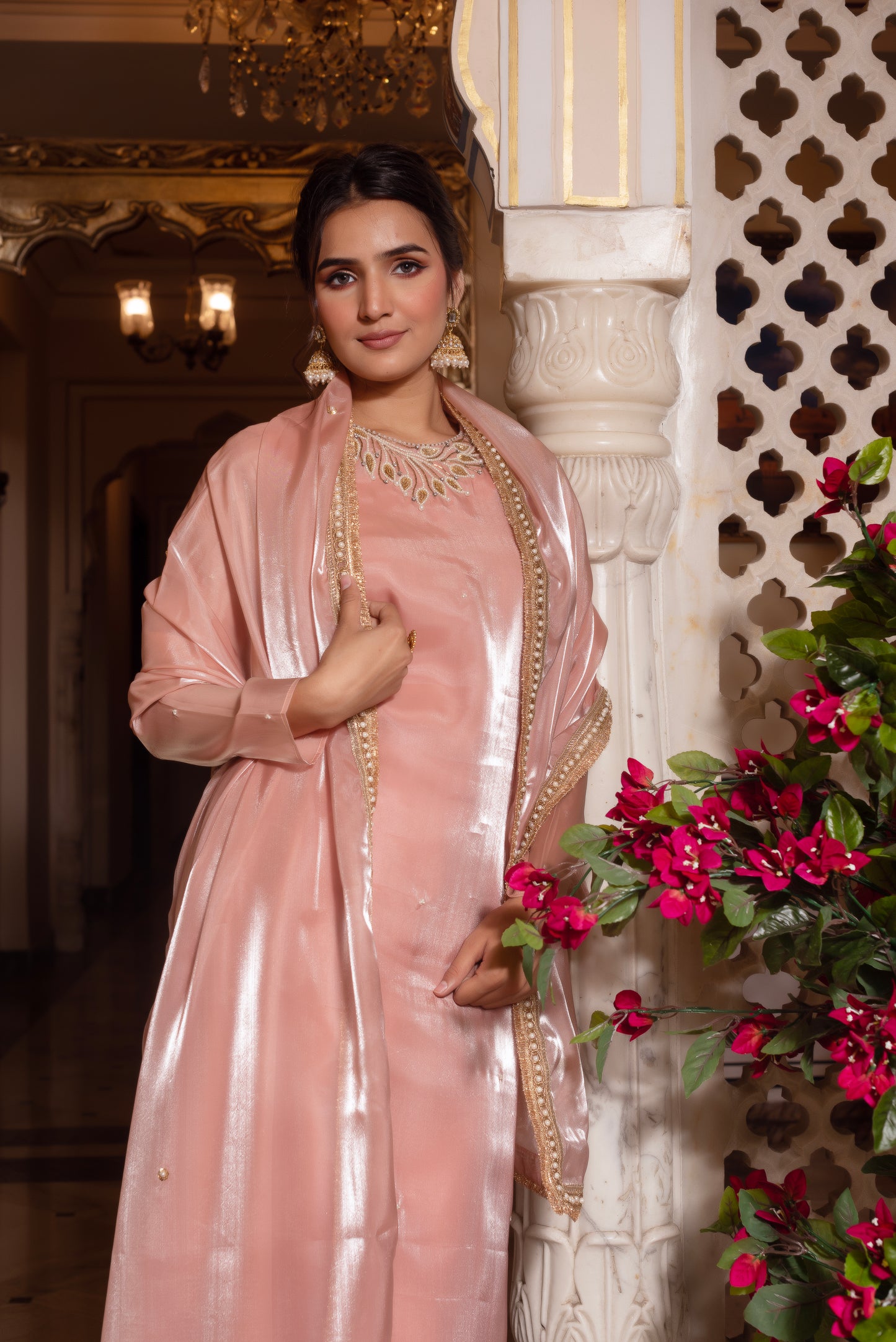 Baby Pink Handwork Straight Suit Set