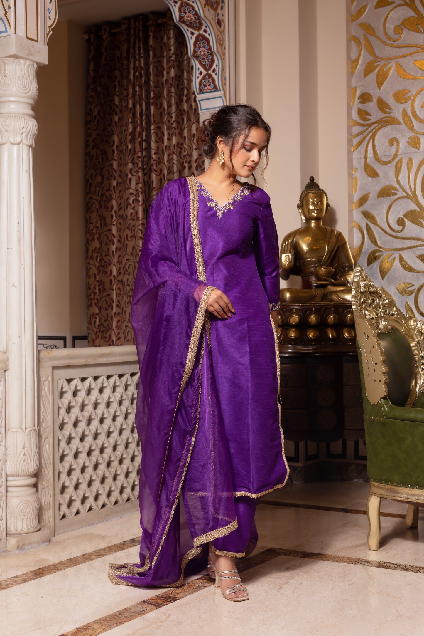 Purple Handwork Pakistani Silk Kurta Set