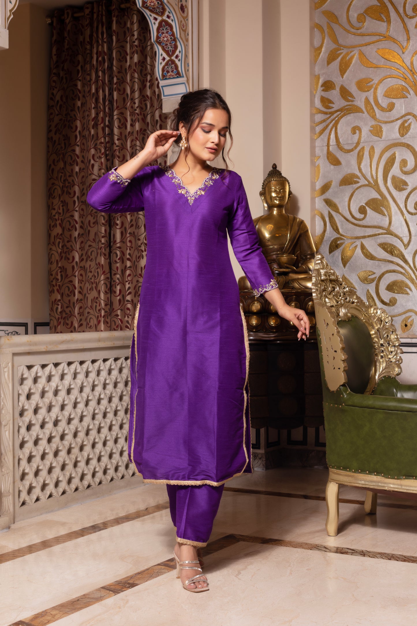 Purple Handwork Pakistani Silk Kurta Set