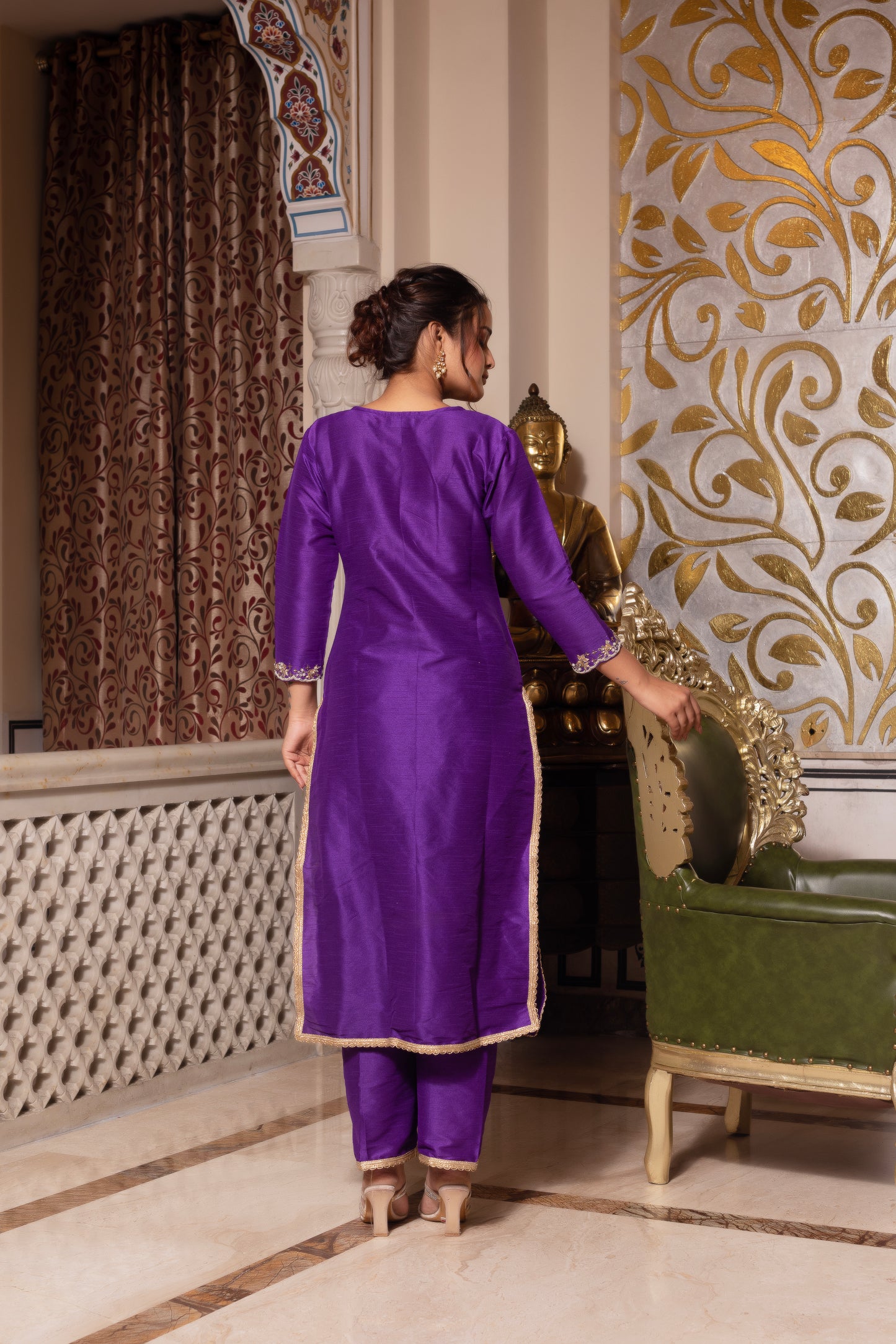 Purple Handwork Pakistani Silk Kurta Set