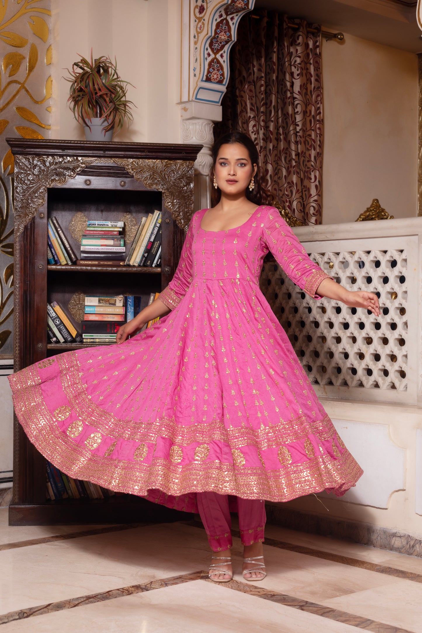 Lavender Pink Embroidered Sequined Anarkali Suit Set