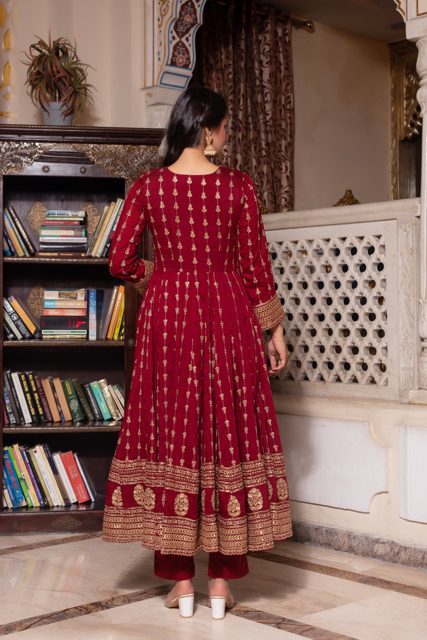 Maroon Embroidered Sequined Anarkali Suit Set