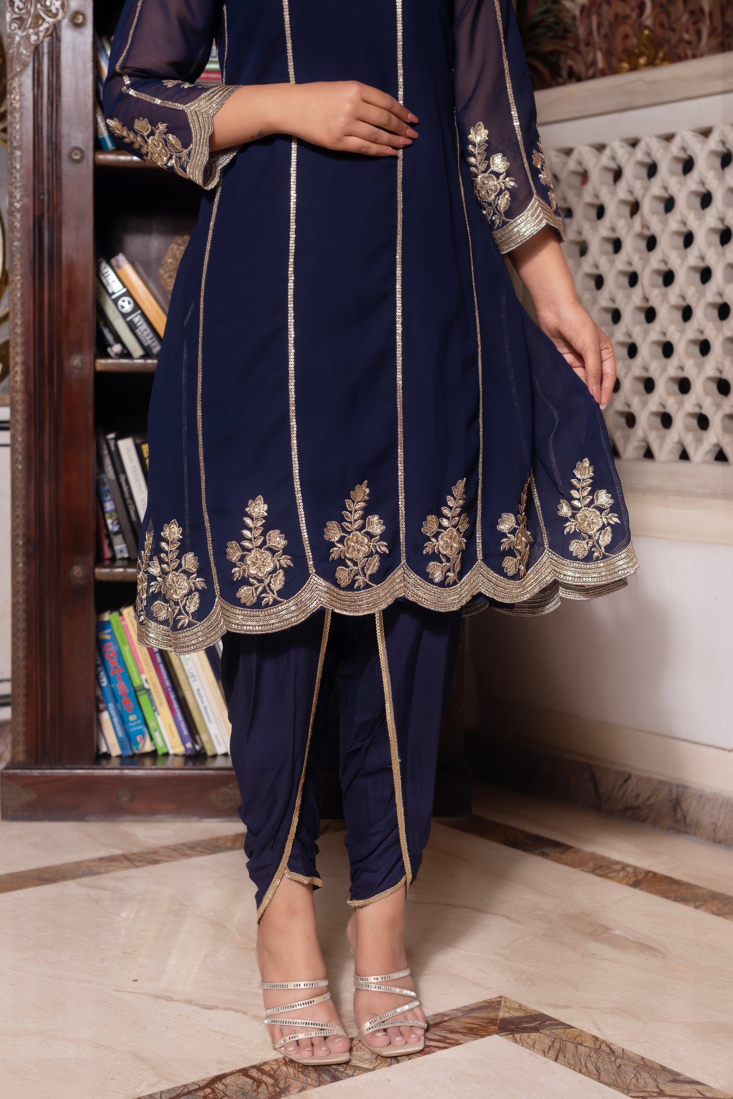 Navy Blue Embroidered Dhoti Set
