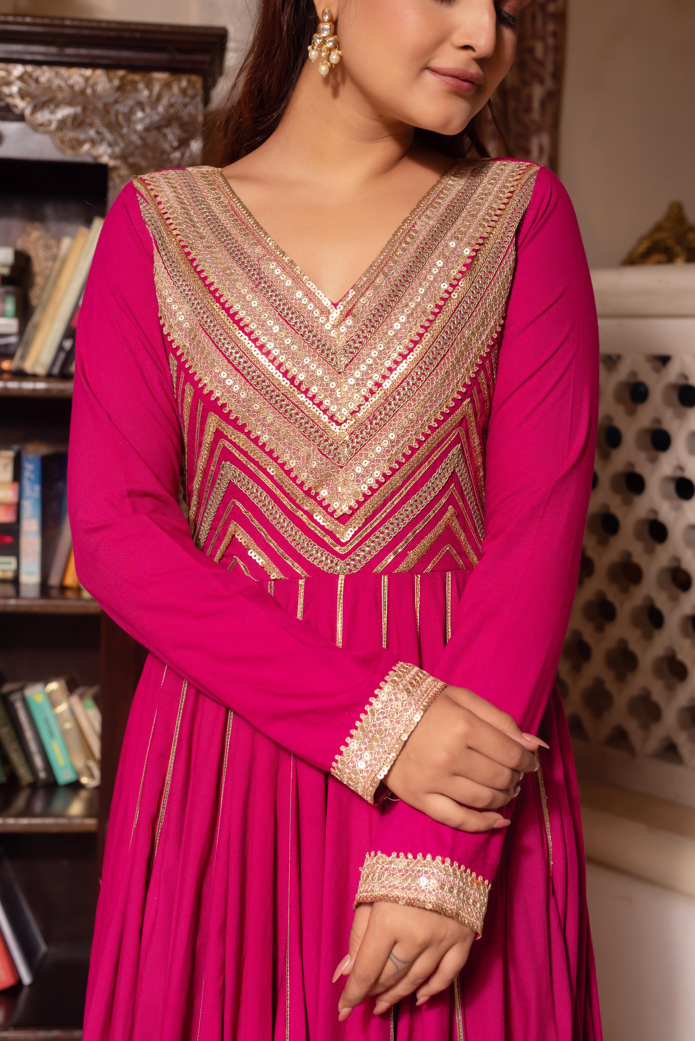 Violet Rayon Gotapatti Anarkali Suit Set