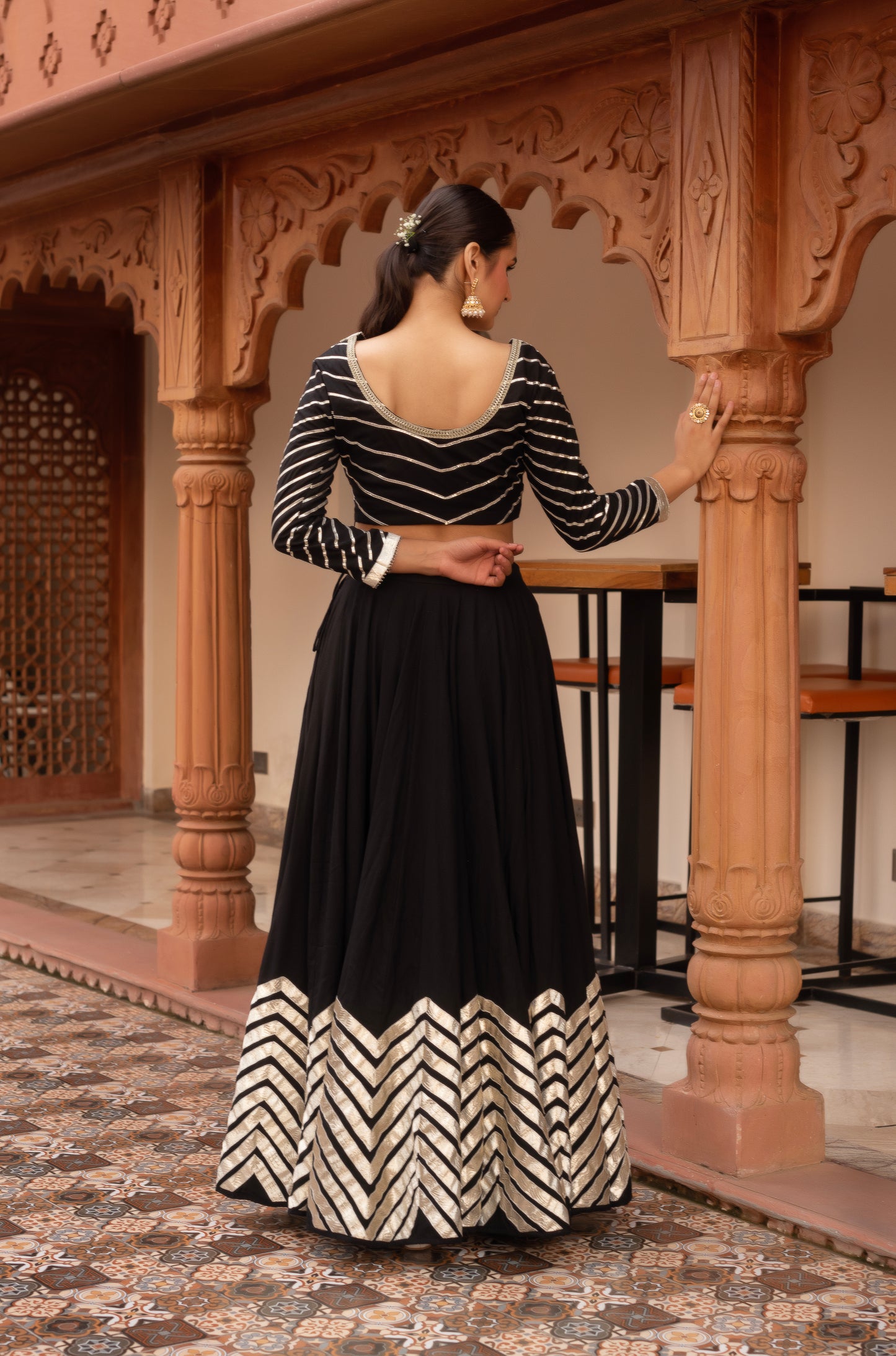 Black Rayon Gotapatti Lehenga Set