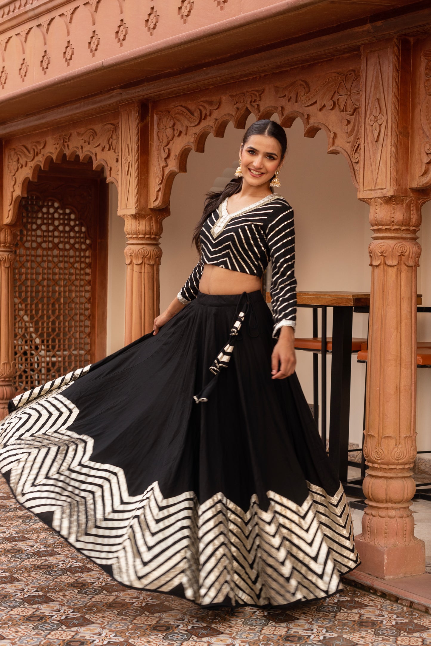 Black Rayon Gotapatti Lehenga Set