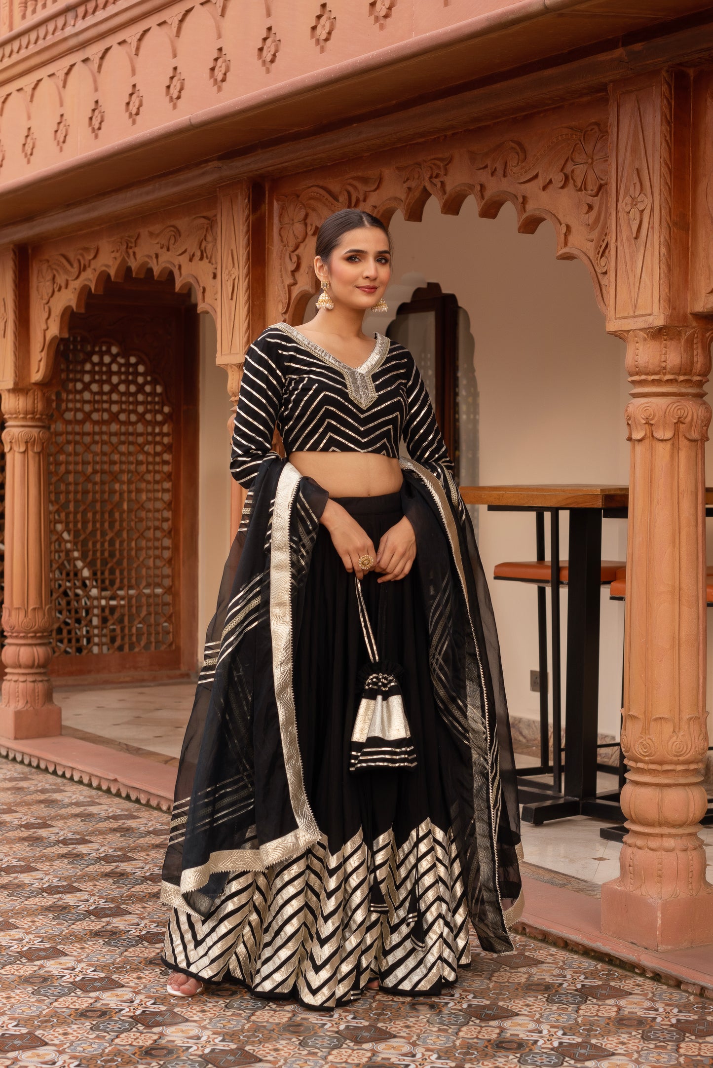 Black Rayon Gotapatti Lehenga Set