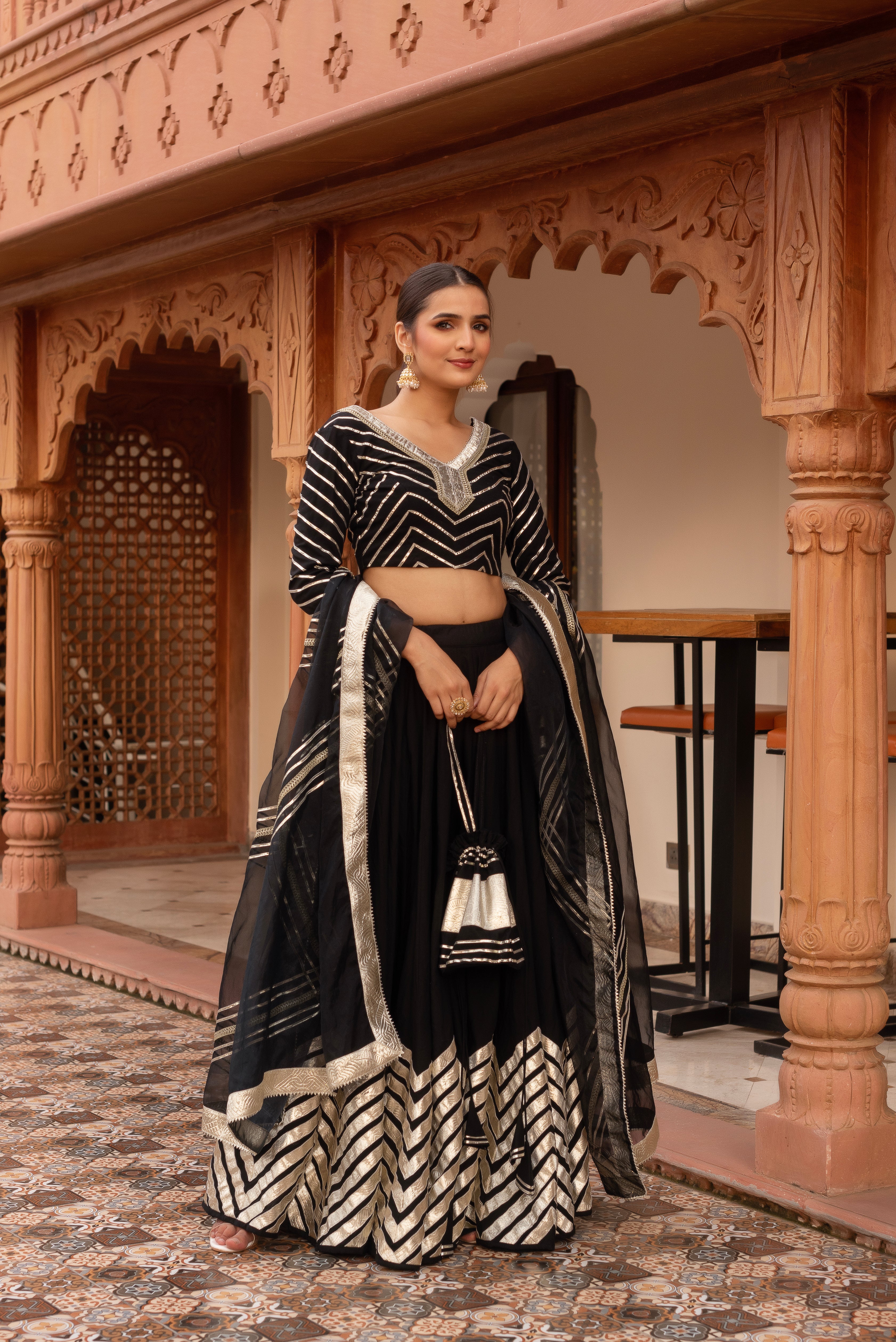 Black Rayon Gotapatti Lehenga Set