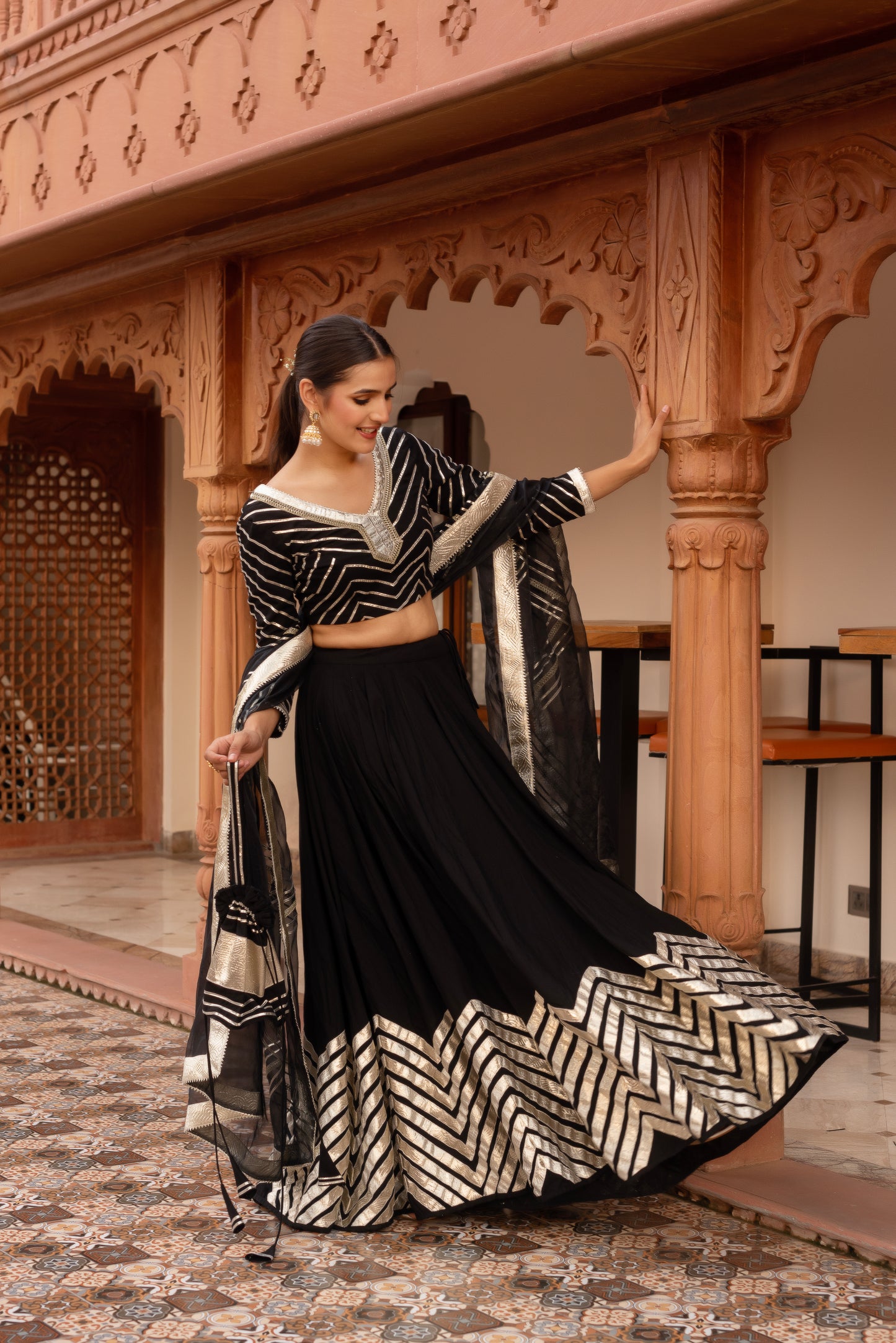Black Rayon Gotapatti Lehenga Set