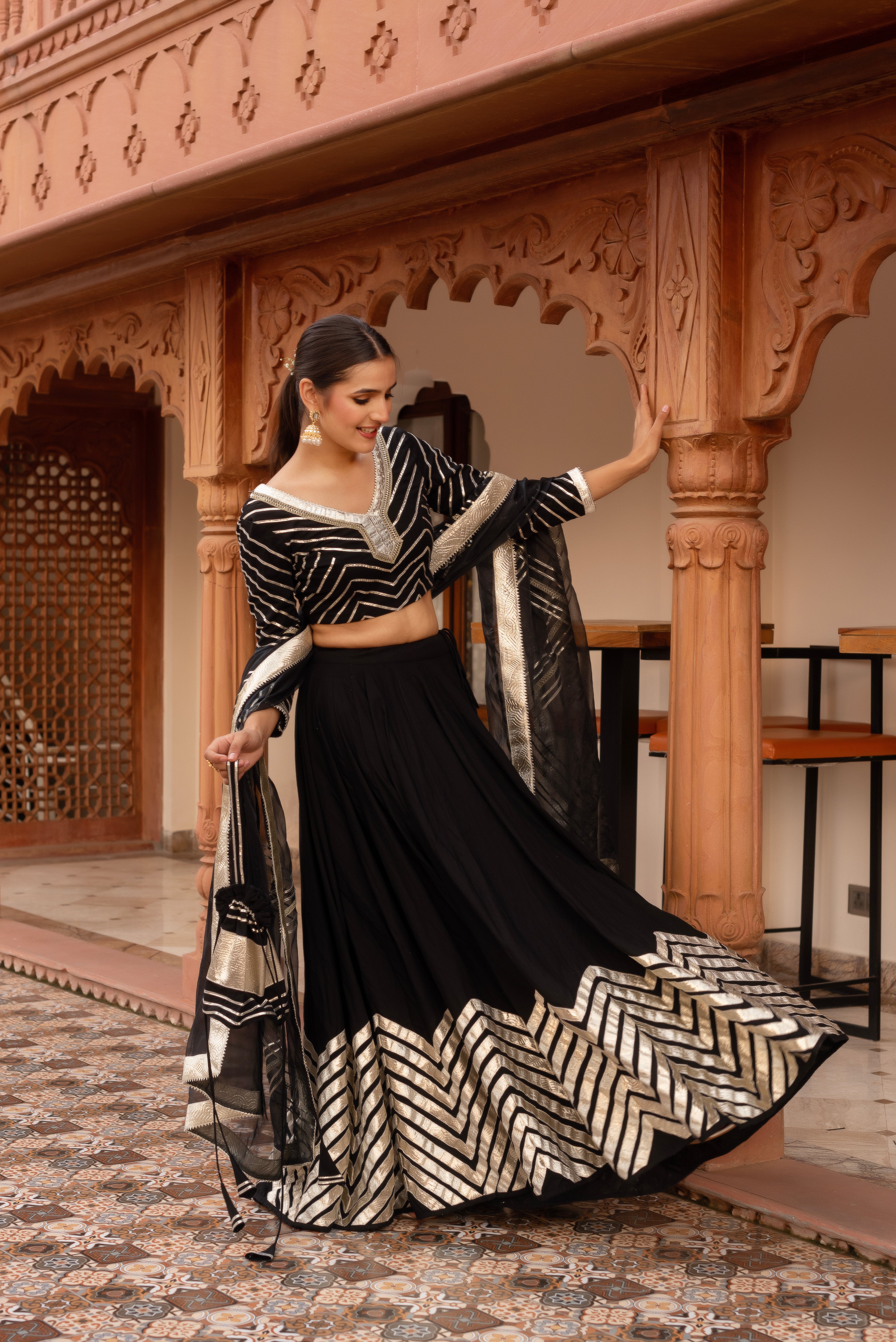 Black Rayon Gotapatti Lehenga Set