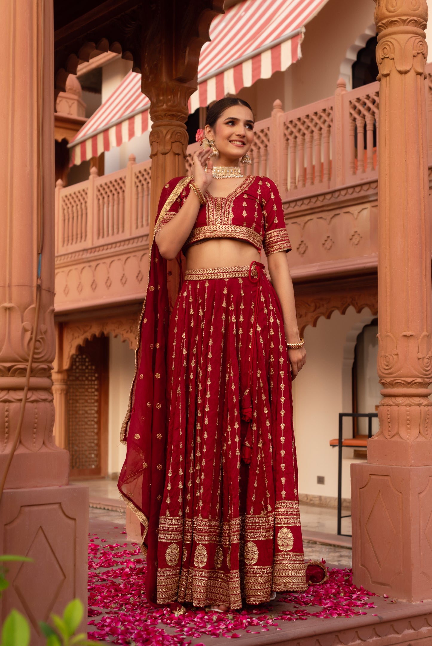 Maroon Silk Embroidered And Sequined Lehenga Set