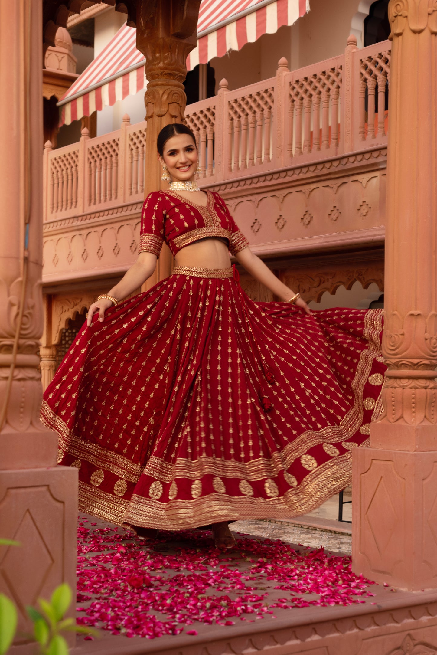 Maroon Silk Embroidered And Sequined Lehenga Set