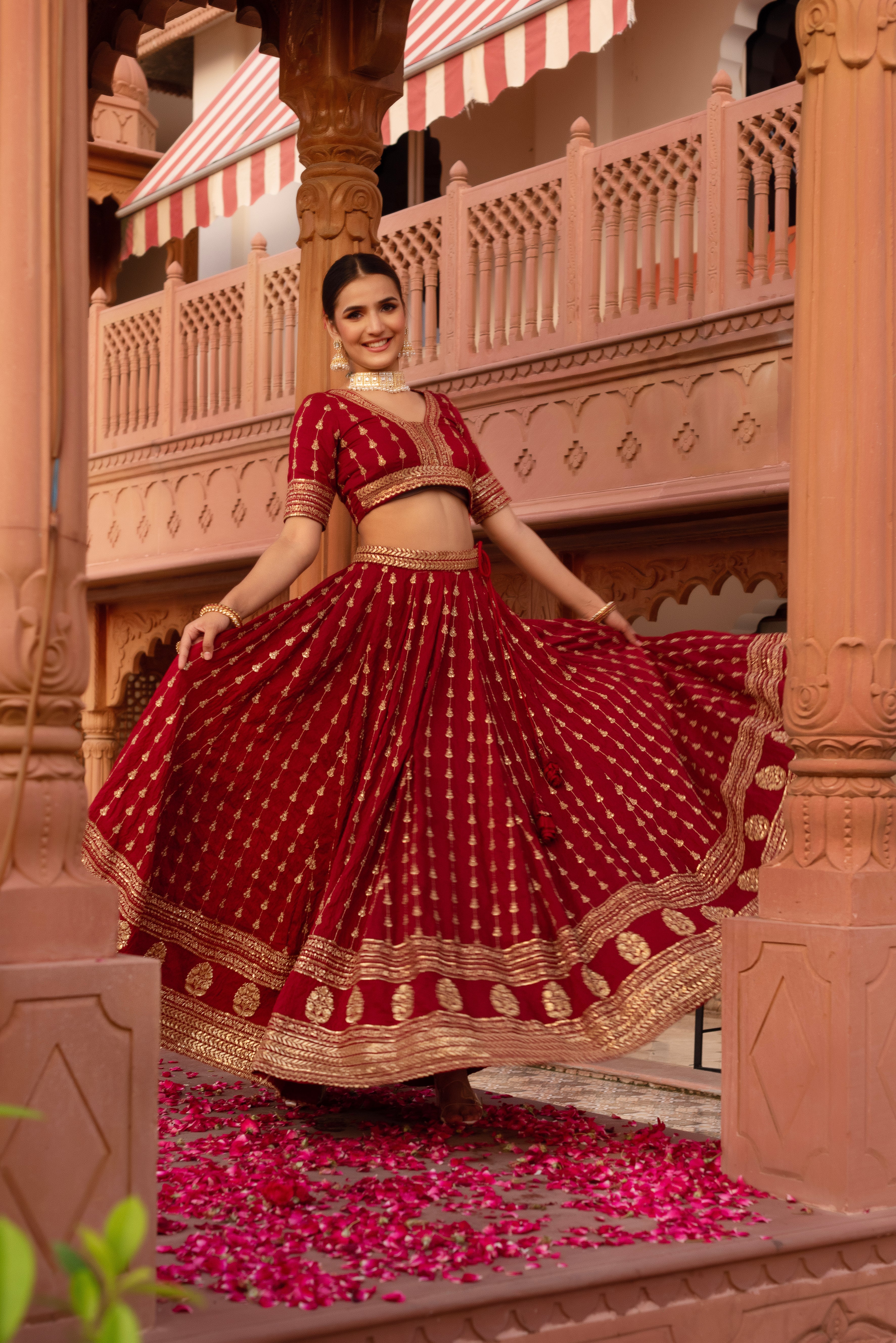 Maroon Silk Embroidered And Sequined Lehenga Set