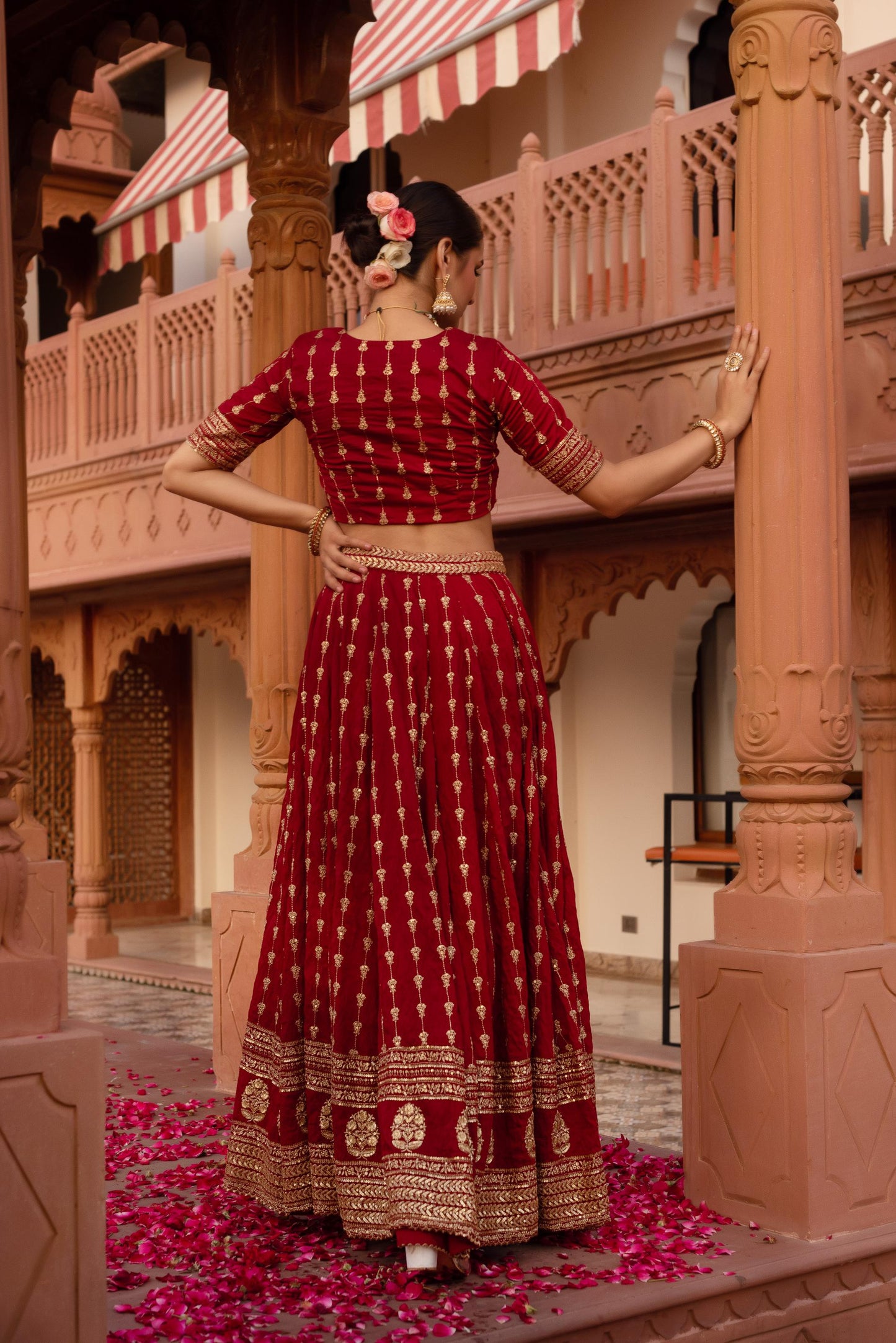 Maroon Silk Embroidered And Sequined Lehenga Set