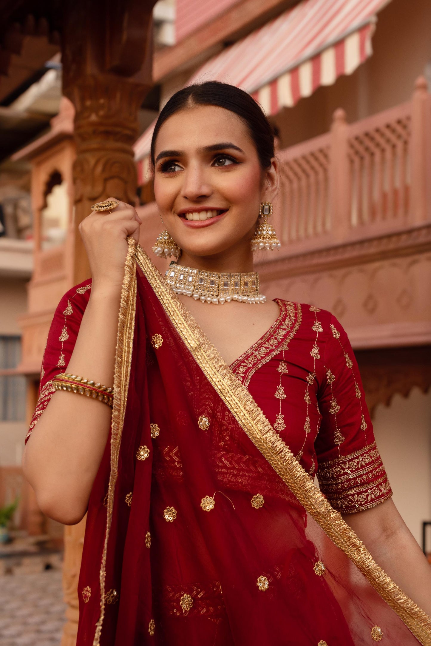 Maroon Silk Embroidered And Sequined Lehenga Set