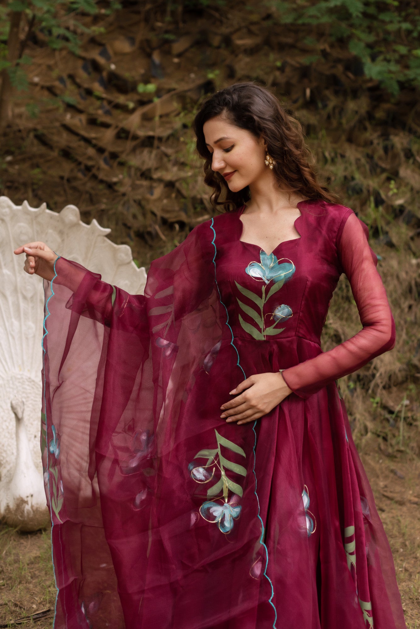 Maroon Handpainted Anarkali Suit Set
