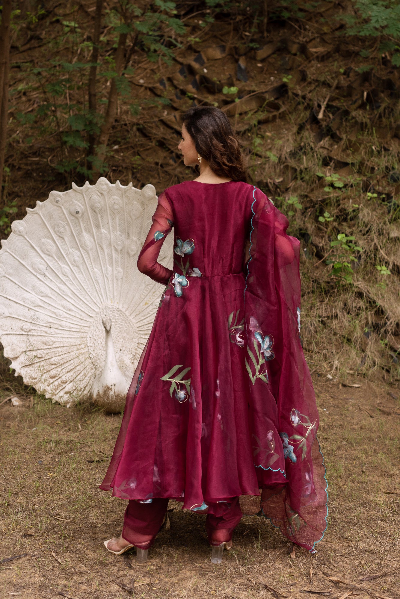 Maroon Handpainted Anarkali Suit Set