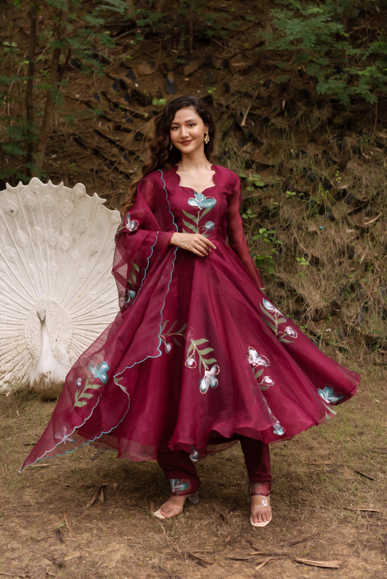 Maroon Handpainted Anarkali Suit Set