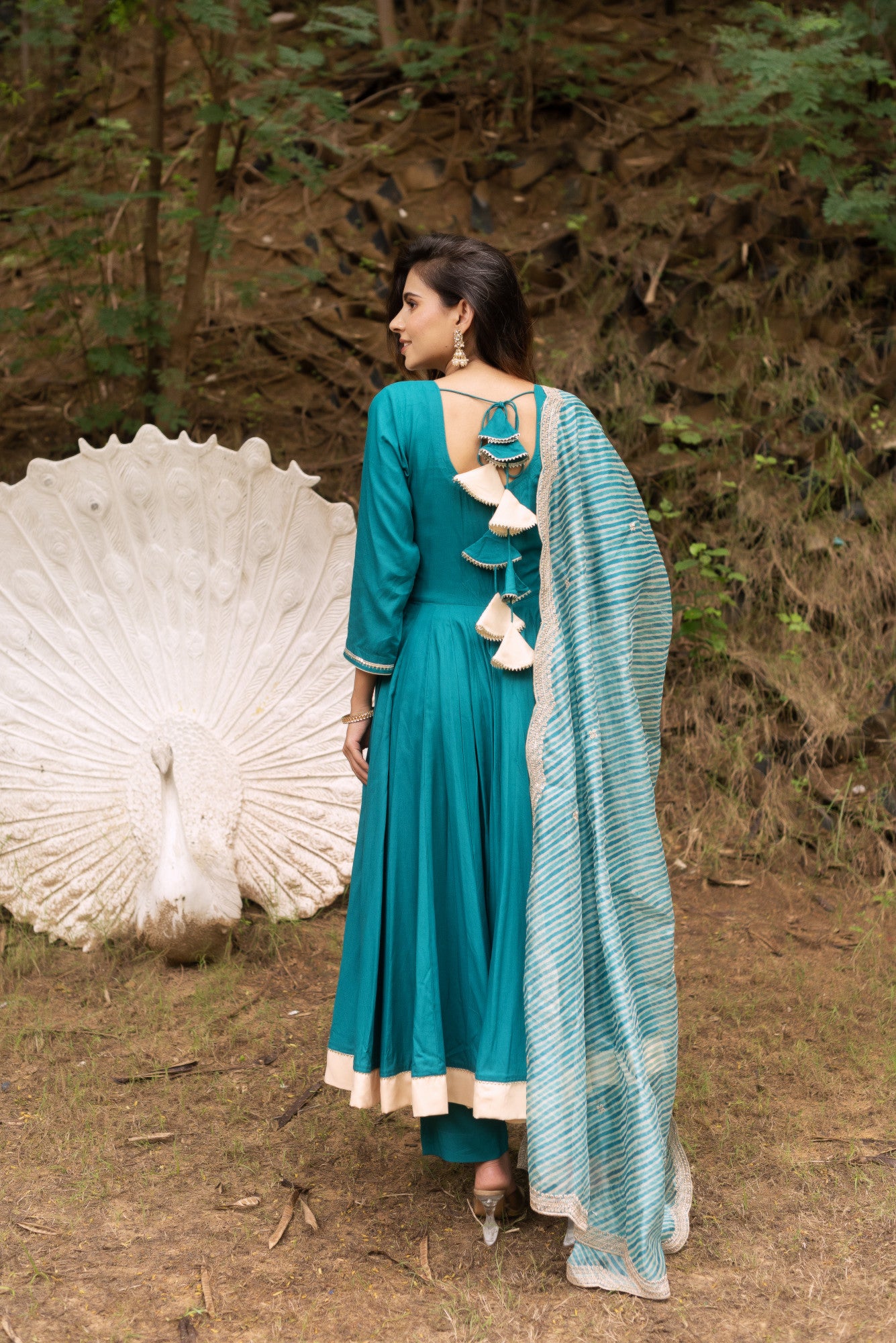 Sea Green Rayon Anarkali Suit Set with Lehriya Embroided Dupatta