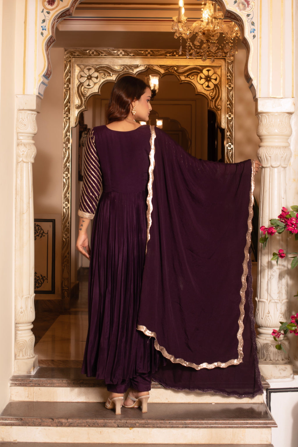 Purple Sequined Chinon Anarkali Suit Set