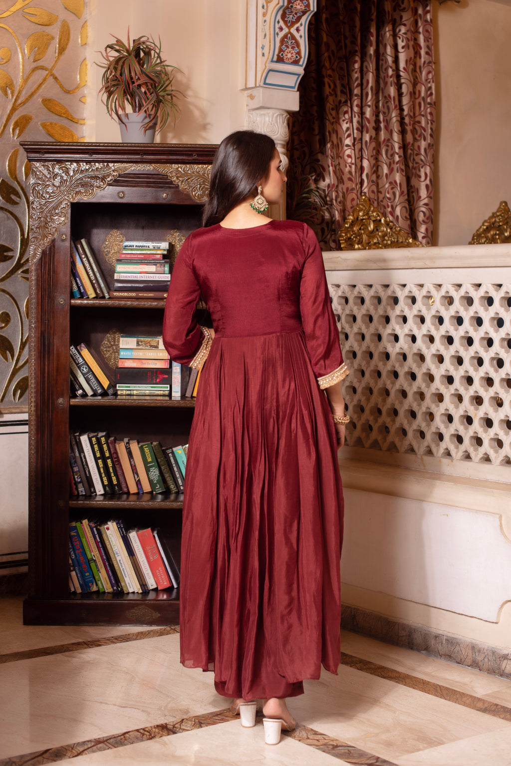 Brown Chinon Handwork Anarkali Suit Set