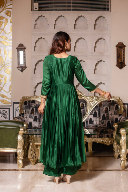 Forest Green Chinon Handwork Anarkali Suit Set