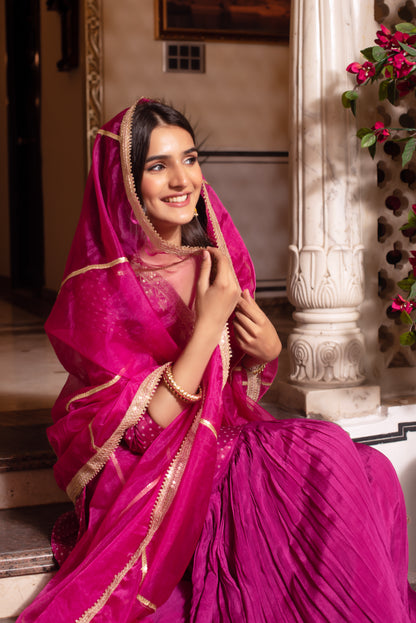 Violet Organza Chinon Handwork Sharara Set