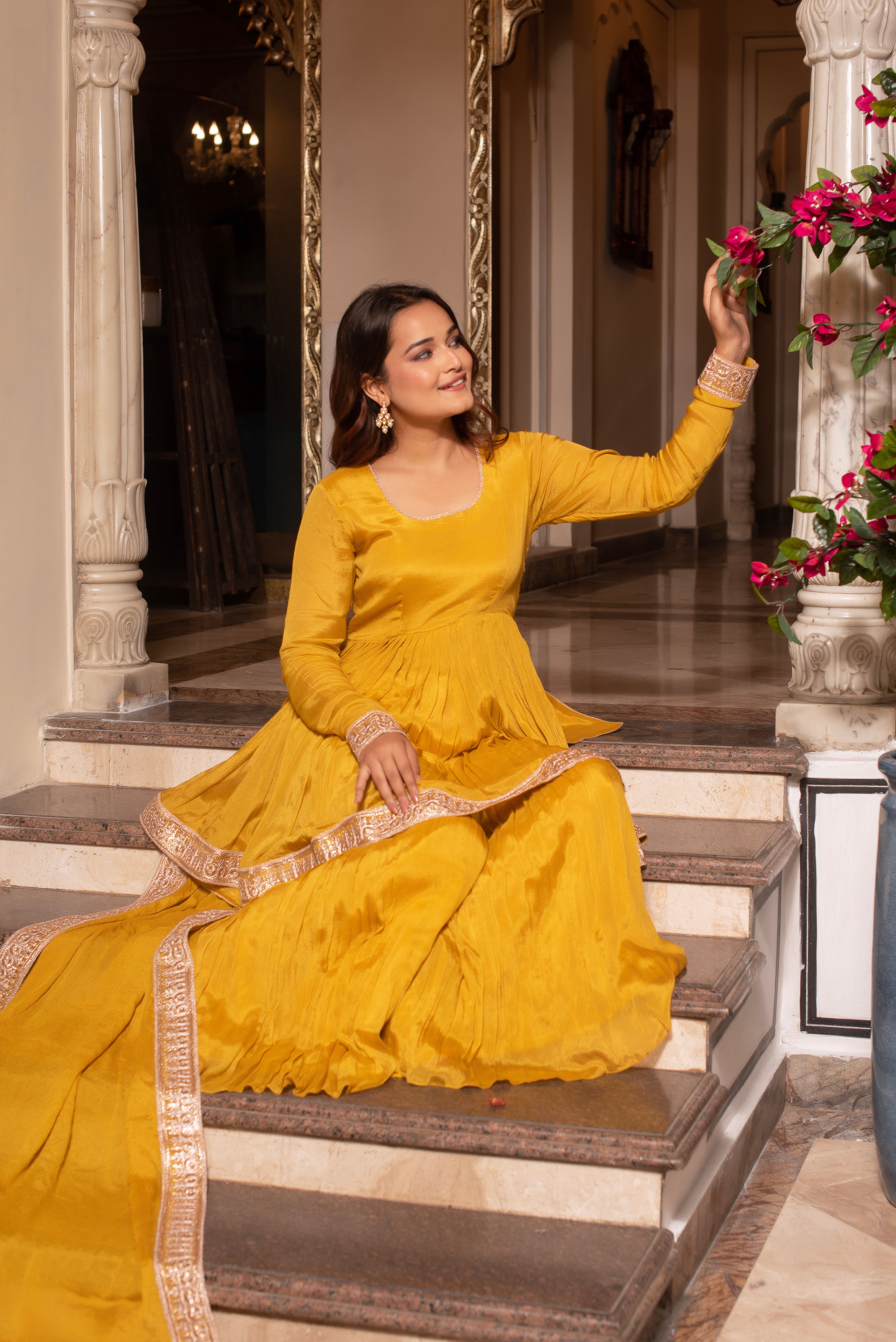 Mustard Yellow Chinon Serene Sharara Set