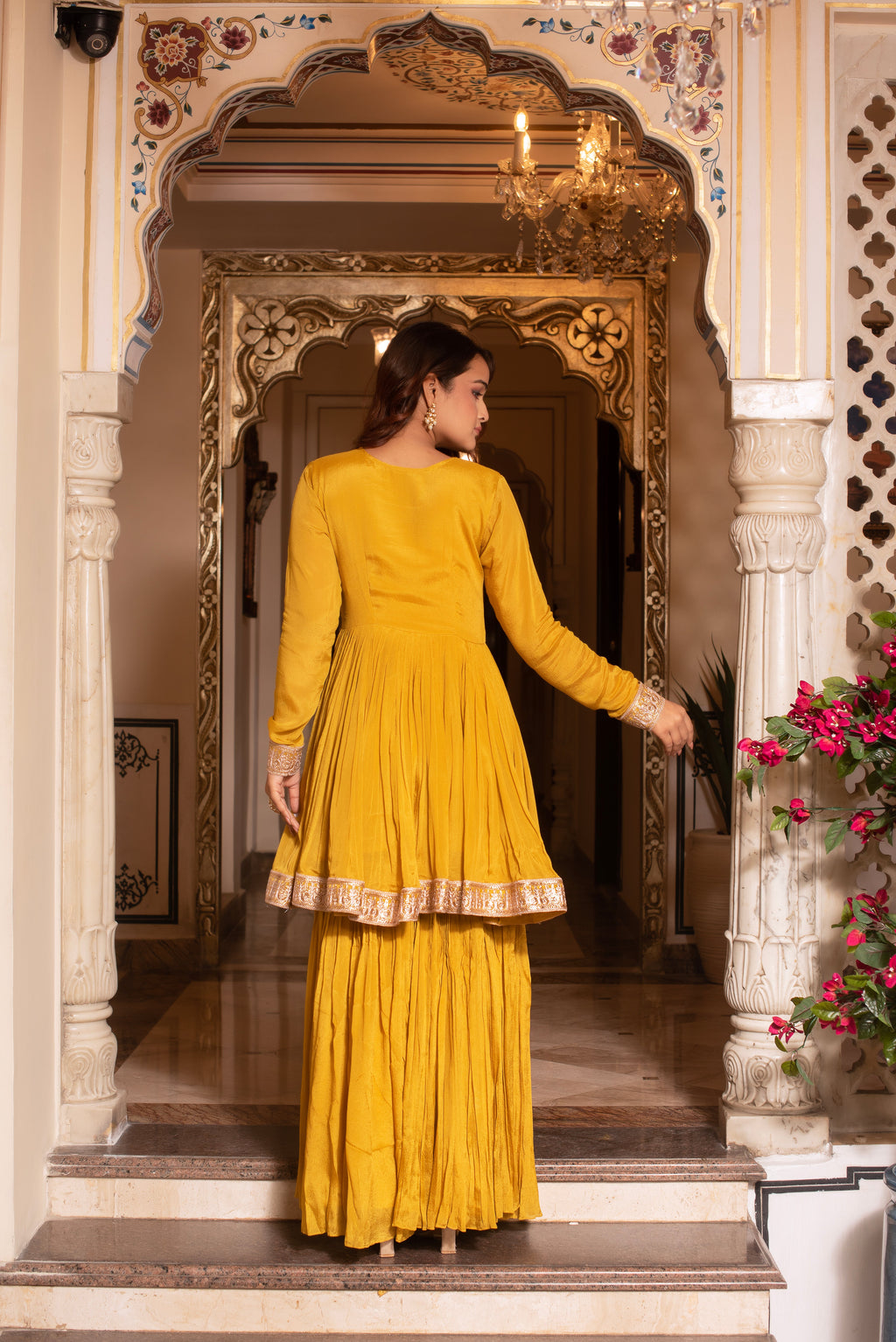 Mustard Yellow Chinon Serene Sharara Set