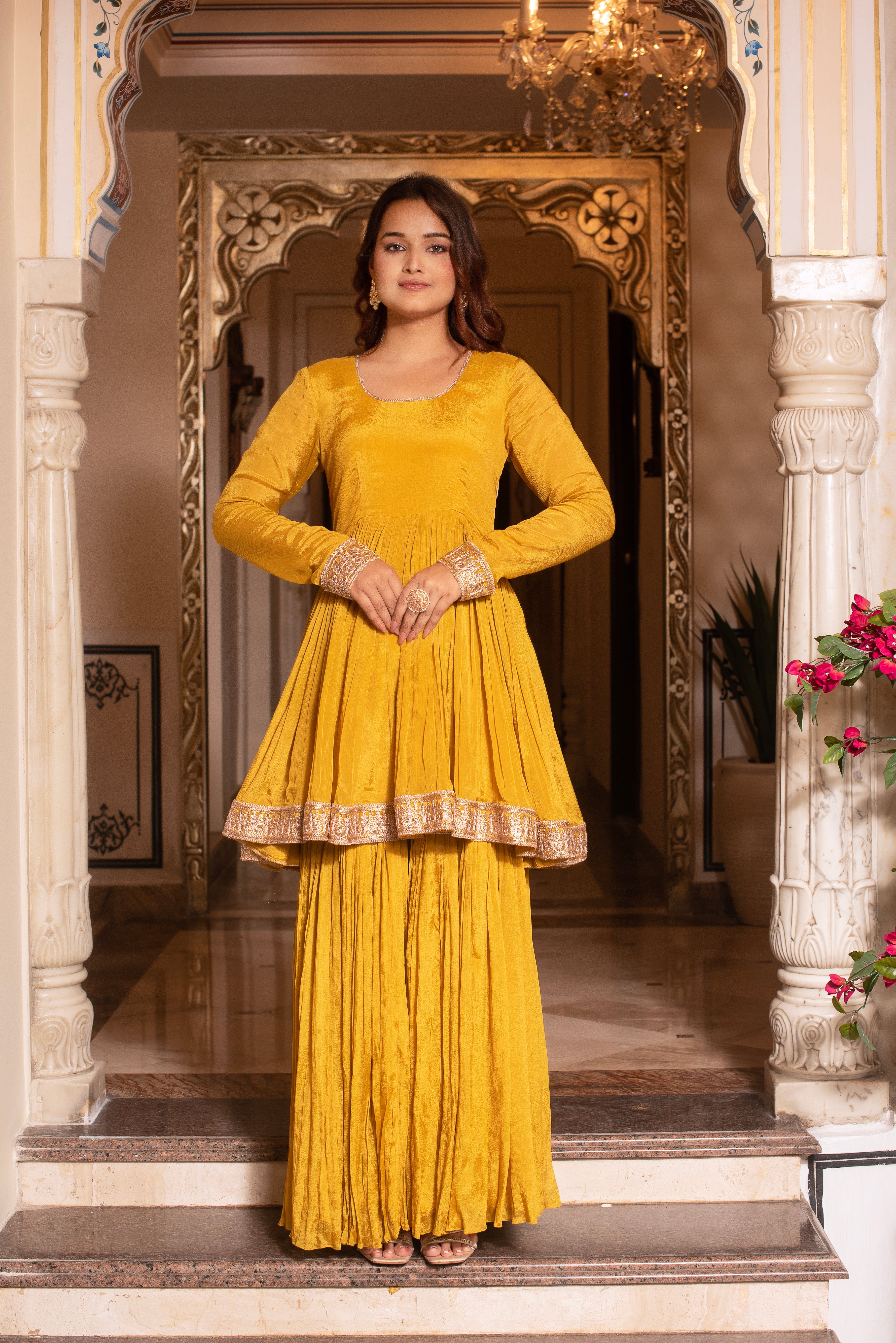 Mustard Yellow Chinon Serene Sharara Set