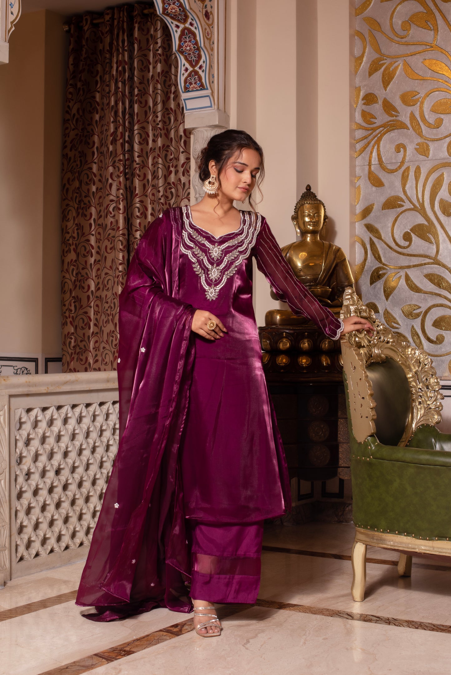 Wine Handwork Pakistani Organza Suit Set