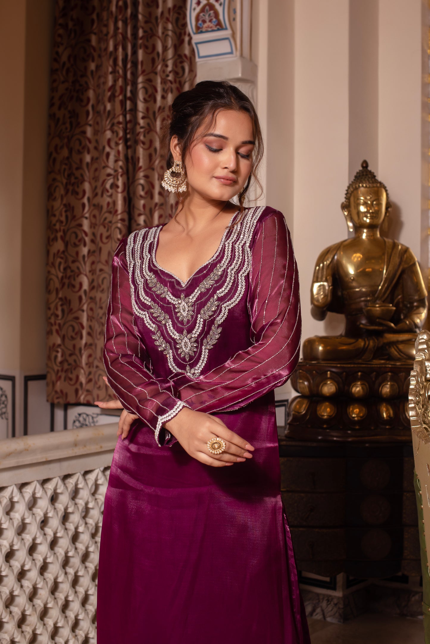 Wine Handwork Pakistani Organza Suit Set