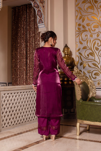 Wine Handwork Pakistani Organza Suit Set