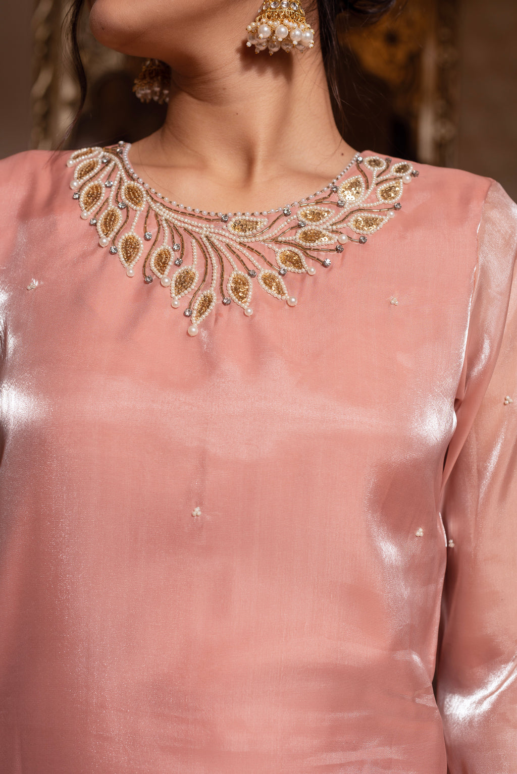Baby Pink Handwork Straight Suit Set