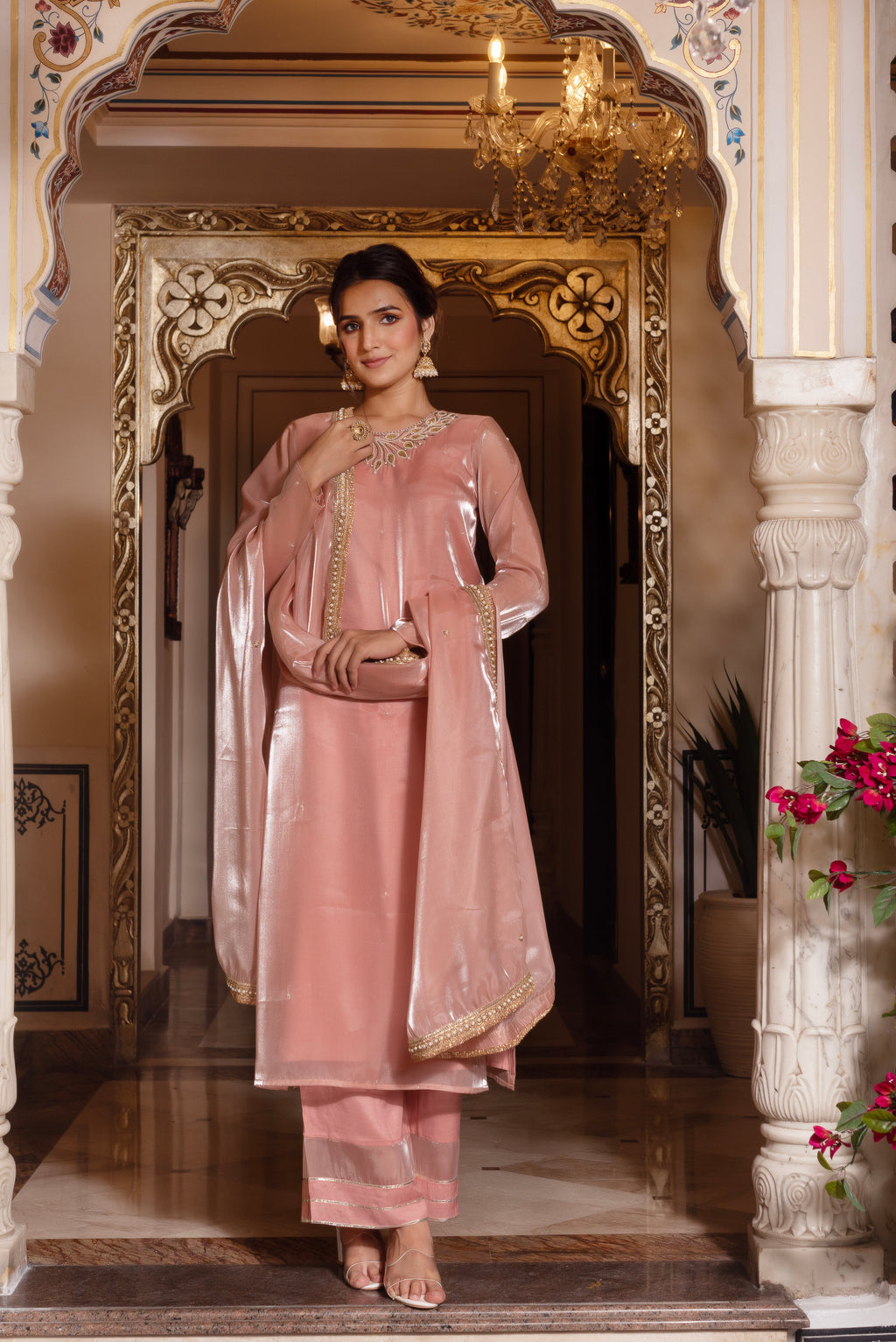 Baby Pink Handwork Straight Suit Set