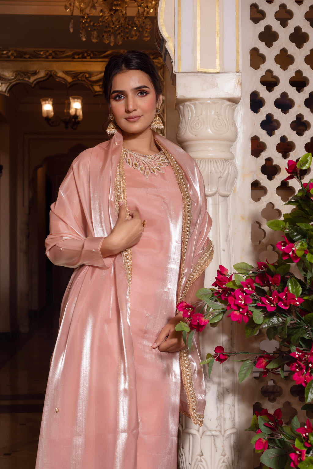 Baby Pink Handwork Straight Suit Set